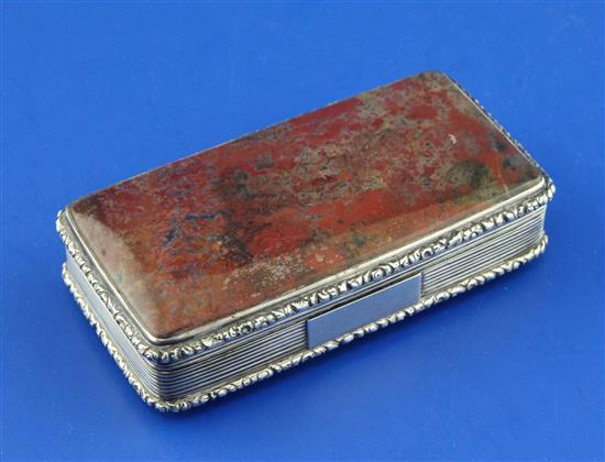 A William IV silver and jasper hardstone snuff box, 3.75in.